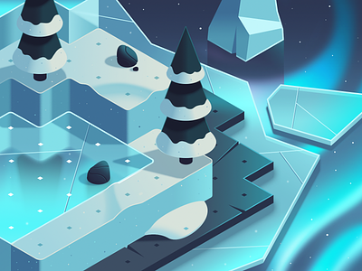 Dodo Peak | Winter Style Frame concept art game art ice illustration isometric northern lights pine snow