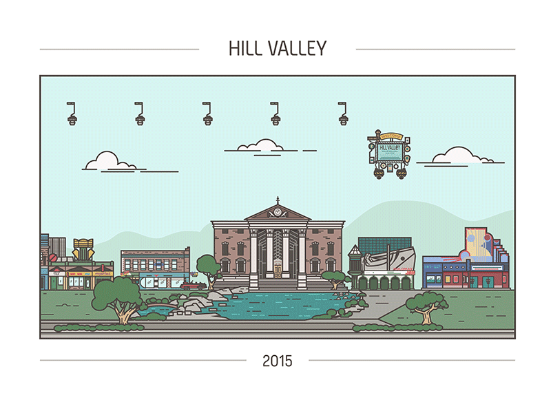 Hill Valley - Going back in time 1885 1955 1985 2015 back to the future