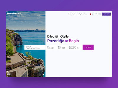 Hotelforex Landing Page application branding design desktop design hotel hotel booking hotelforex landing notification product search simple travel travel agency travel app ui user