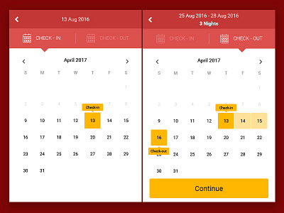 Hotel reservations mobile site calendar