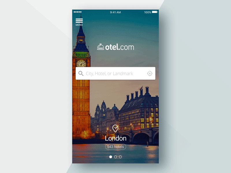 Mobile app search and city intro for otel.com