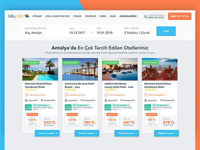 Tatil.com popular search result, popular hotels list