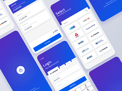 Login & Pay Bank Account mobile app application banking bitcoin cards contact fintech follow icon iphonex login page mobile ui notification profile search search bar shadow simple ui user