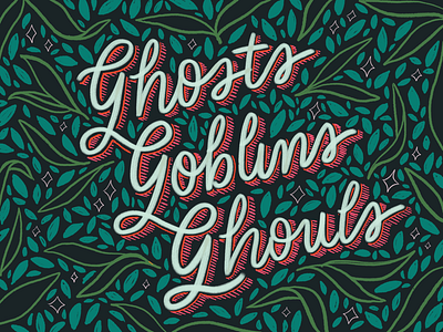 Happy Halloween drop shadow ghost ghoul goblin hand lettering illustration ipad pro leaves lettering procreate script