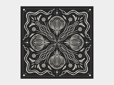 Bandana Sketch black and white block print design digital drawing floral pattern graphic design illustration ipad pattern design procreate sketch wip