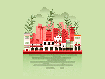 The city building city editorial house illustration magazine olives texture town water