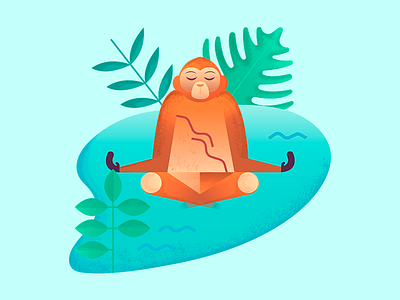 Meditation 2d animal brush calm chill illustration leaf meditation monkey nature relax texture