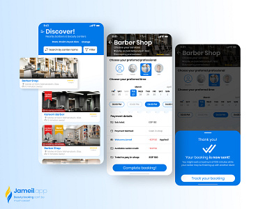 Barbershop booking app mockup design ui ux