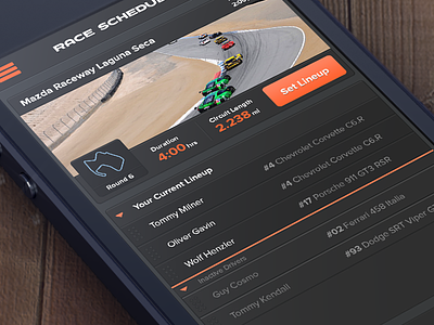 Race Lineup Design app app design ios iphone mobile racing