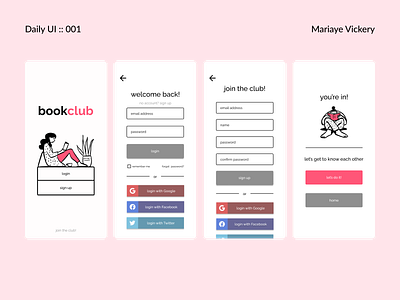 Daily UI :: 001 BookClub 001 beginner branding dailyui design figma graphic design illustration login logo signup ui userflow ux