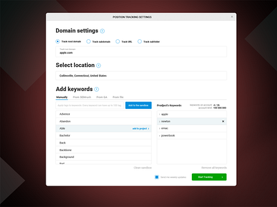 POSITION TRACKING SETTINGS - SEMRUSH