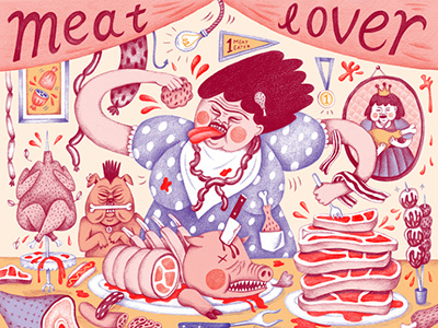 Meat Lover drawing eating graphite illustration meat