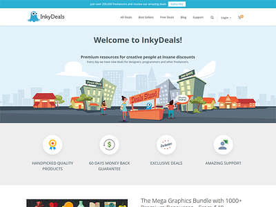 Inkydeals Home v2.1 deals homepage illustration inkydeals store