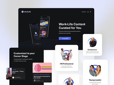 WorkLife Landing Page app landing page dark hr landing page design minimal ui design web website