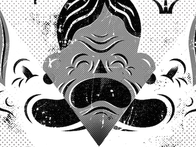 Split Decision black and white halftone happy illustration sad