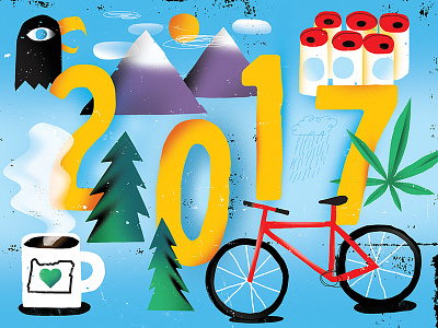 2017 2017 beer bike bird coffee color gradients illustration landscape mountains texture weed