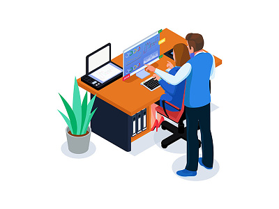 Isometric teamwork do analysis illustration concept. 3d analysis business people character chart creative dribbble homepage illustration illustrations job office professional team teamwork technology ui vector website workspace