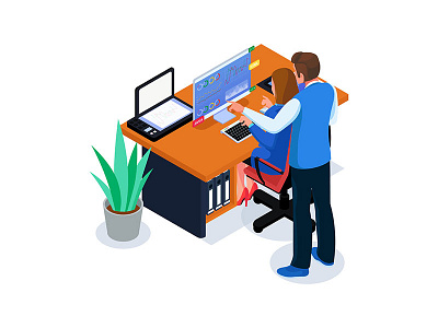 Isometric teamwork do analysis illustration concept.