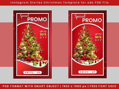 Christmas ads template for instagram stories in PSD File