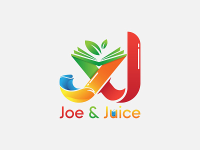 J & J for Joe and Juice Cafe artwork book brush cafe cafe logo colorful creative design illustration juice leaf leaves logo library logo text logo type logodesign playful resto vector water