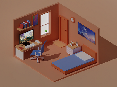 Isometric Room made in Blender 3d blender design hardsurface illustration isometric lowpoly model room