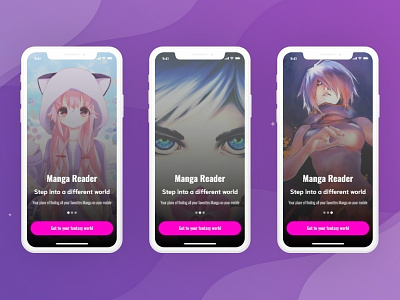 Manga Reader App 1 adobexd anime ios iphone kit manga motion prototype purple ui xd