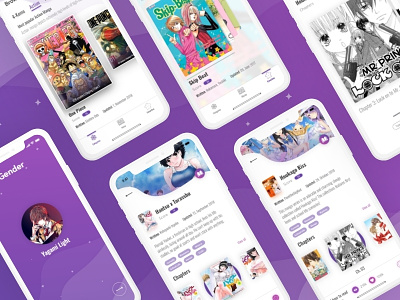 Manga Reader App Light Version adobexd anime ios iphone kit manga motion prototype purple ui xd