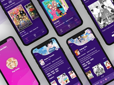 Manga Reader App Dark Version adobexd anime ios iphone kit manga motion prototype purple ui xd