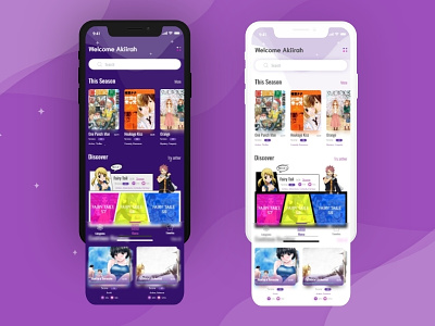 Manga Reader App Home Screen adobexd anime ios iphone kit manga motion prototype purple ui xd