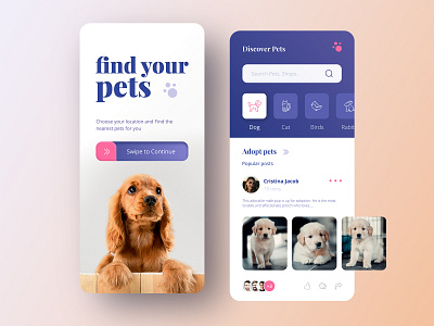 Find Your Pets adobe animals app app concept app design branding design dog figma find pets minimal design pet pet app pet care pets photoshop trending ui uiux xd