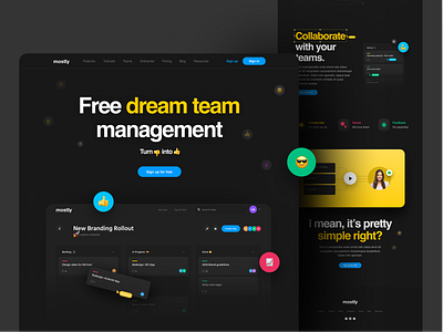 Mostly Team Management agency branding bright dark dark ui dashboad landing list marketing product simple task task management team teamwork todo website