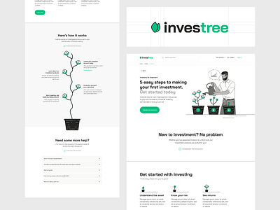 Investree black white blockchain branding clean course dashboard financial green header illustration interactive investing layout learning minimal money navigation typography vector website