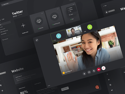 Chat Bot Builder card ui chat chatbot components conference call dark mode dark ui dashboard depth design system facetime landing page platform shadow simple video video call website zoom