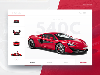 Dream Car Part 2 car cards mclaren modal red supercar ui web