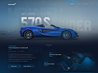 Mclaren 570s Spider Website blue cars dark dashboard futuristic mclaren statistics supercar ui web website