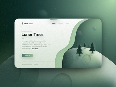 Lunar Trees Card gradient green moon orbit planets space stars trees ui