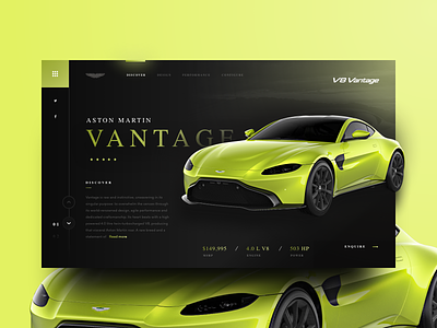 Aston Martin Vantage app banner brand bright car coloful corporate dark depth green header logo minimal photo shadow simple typogaphy ui ux web website