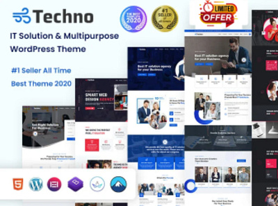 Techno - IT Solutions & Business Service WordPress Theme 3d agency animation b branding business consulting design graphic design illustration it logo multipurpose ui