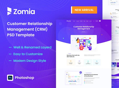 Zomia CRM Management Multipurpose PSD Template agency business consulting design graphic design illustration it logo multipurpose ui