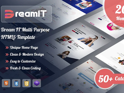 Dream-IT The Biggest Multi-Purpose HTML5 Website Template 3d agency animation branding business consulting design graphic design illustration it logo motion graphics multipurpose ui