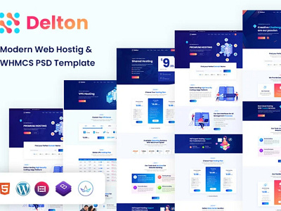 Delton Hosting & WHMCS PSD Template agency business consulting design graphic design illustration it logo multipurpose ui