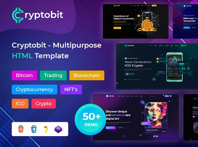 Cryptobit All In One Digital Currency HTML5 Template agency blockchani branding business coin consulting crypto design graphic design illustration markeing multipurpose nft nft pro