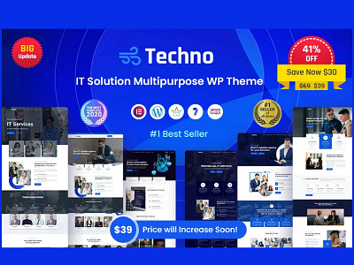 Techno - IT Solutions & Business Service WordPress Theme agency brand business consalting consulting corporate design finance graphic design ifect insurance landing marketing multipurpose page seo