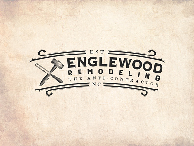 Logo design for Englewood Remodeling classic construction exterior hammer hand drawn handrawing interior literal logo logodesign mature logo old fashioned remodeling restoration rustic service tools vintage