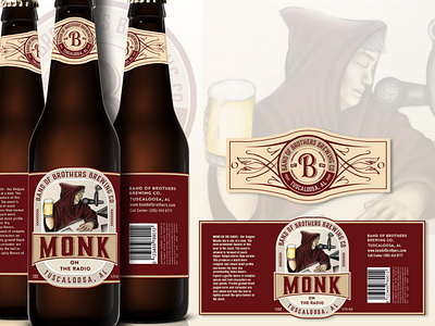 Label design for Band of Brothers Brewing Co alabama beer branding beer label classic craftbeer crafting drink illustration label labeldesign literal logo monk