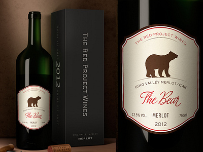 Label design for The Red Project Wines "The Bear" alcohol bear classic clean design illustrator king valley label literal merlot photoshop premium winery wines