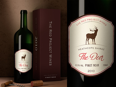 Label design for The Red Project Wines "The Deer" alcohol classic clean design deer illustrator label label design literal photoshop premium shiraz vector winery wines