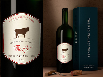 Label design for The Red Project Wines "The Ox" branding classic illustrator label label design label packaging literal photoshop pinot noir shiraz silhouette vector wine wine label winery