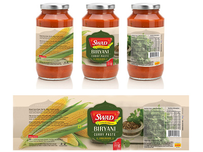 Label design for Swad distinctly different branding branding design cooking corn curry food india jar label label design literal paste photoshop vegetables