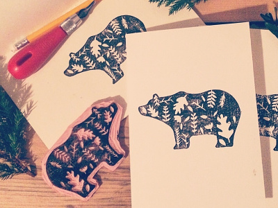 Bear Stamp bear craft design hand carved hand made hand made stamp illustration nature stamp